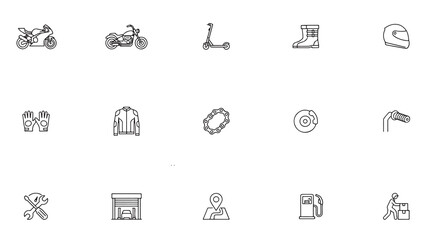 Motorcycle and scooter icons with related equipment and services © MdMezbahul