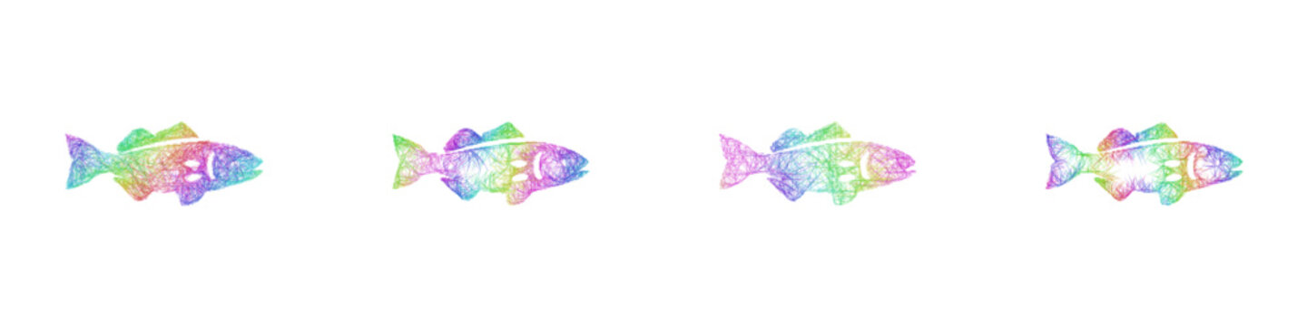 Multicolored sketch arctic cod icon design set