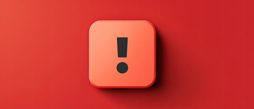 Minimalist red button with bold black exclamation mark on solid red background, symbolizing warning, alert, or notification. Clean, modern, and high-impact visual.