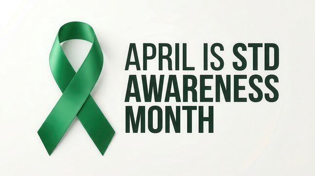 Green ribbon graphic for April STD awareness month with bold text.