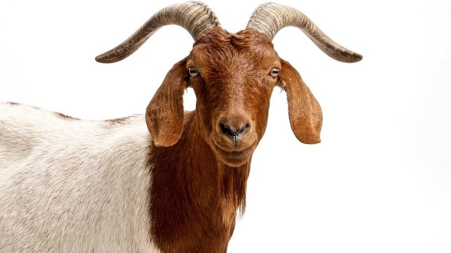 Brown and white goat standing isolated on white background