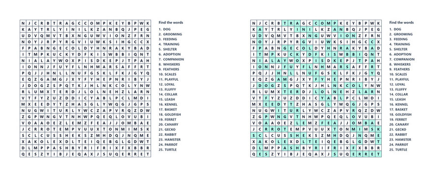 Medium animal word seek worksheet printable