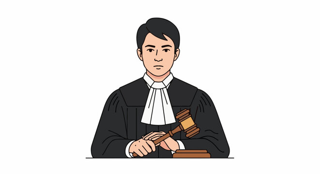 A male judge in robes holds a gavel, ready to preside over a courtroom proceeding