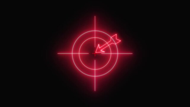 technology Glowing neon light target icon animation. Military training, Military target icon animation on black background. Crosshair, gun aim, sniper target.4k animation ....