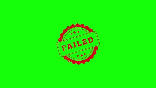 Animated failed rubber stamp seal with stars and grunge texture on a green screen background