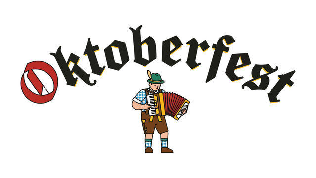 Oktoberfest Celebration with Accordion Player: A classic depiction of Oktoberfest, featuring the festival's name in distinctive lettering above a traditional Bavarian man playing an accordion.