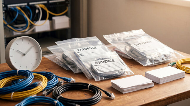 Incident response evidence table for security operations, close-up with copy space at top