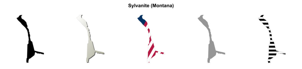 Obraz premium Sylvanite (Montana) blank outline map set