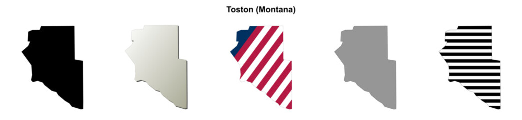 Fototapeta premium Toston (Montana) blank outline map set