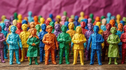 Naklejka premium A diverse colorful group of paper people standing together.