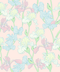Fototapeta premium floral pastel color painted color line hand draw , line art , wildflower tiny flower ,botanical pastel retro and soft color for fabric,tile,carpet,seamless,print 