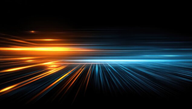 An abstract image featuring streaks of gold and azure light, seemingly speeding across a dark background, evoking energy