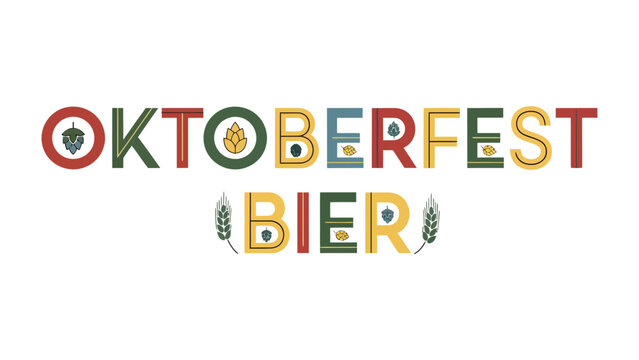 Oktoberfest Bier typographic art: A vibrant and colorful typographic design spells out Oktoberfest Bier, featuring decorative elements inspired by the traditional German festival.