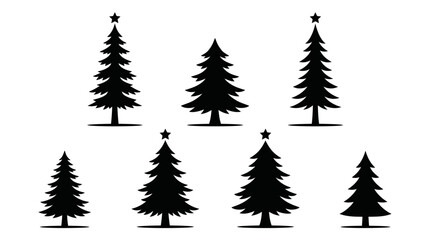 Fototapeta premium Collection of Decorative Pine Tree Silhouettes for Seasonal Holiday Designs