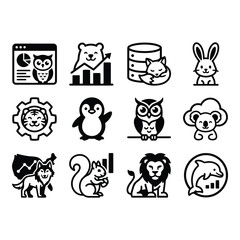 Obraz premium Black And White Line Icons Of Various Animals