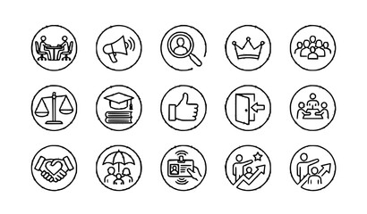 Fototapeta premium Human resources and career development line icons for recruitment company benefits and employee onboarding process