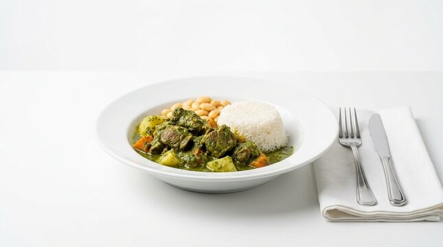 Lamb Cilantro Stew on Plate &ndash; Peruvian Seco de Cordero Latin Food Stock Image