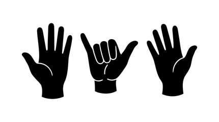 Fototapeta premium Set of Three Black Hand Silhouette Icons Expressing Different Gestures