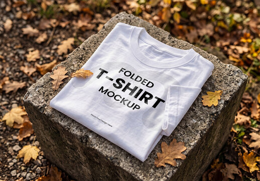 Folded T-Shirt Mockup on Stone