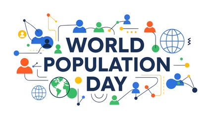 World Population Day Graphic: A vibrant and colorful graphic illustrating the interconnectedness of global populations, with icons representing people, Earth, and communication networks. © Md