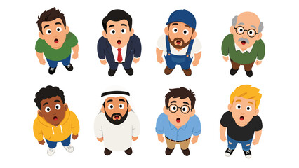 Obraz premium Set of surprised men looking up in cartoon vector style