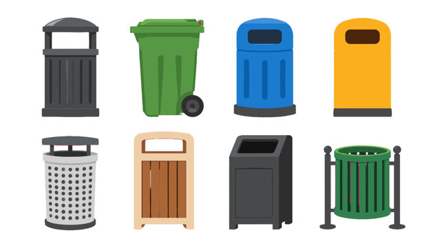 Set of assorted public trash bins in flat vector style