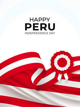 Peru Independence Day Celebration with Red White Striped Flag and Text Overlay