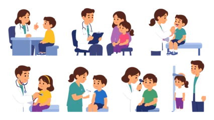 Fototapeten Pony Pediatric doctor examining children in clinic vector set  © icon_art