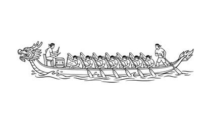 Dragon boat race vector illustration with paddles drum and rowing team © MstChufia