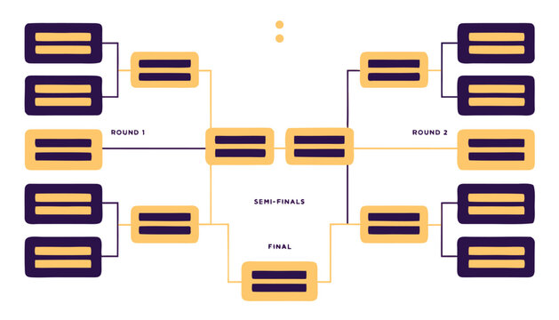 Tournament bracket vector illustration, sports competition playoff schedule with round 1 and semi-finals, championship elimination chart for gaming and league events