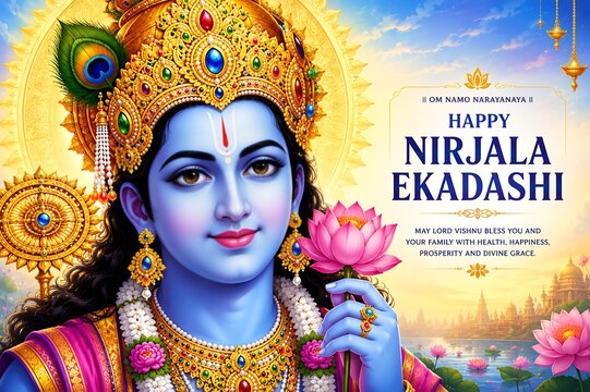 Lord Vishnu on Vaikunth Ekadashi, Krishna/Krushna Janmashtami, Ram Navami, Narsimha Jayanti, Onam, Ekadashi Vrat, Ananta Chaturdashi, Tulasi Vivah, Nirjala Ekadashi, Varah Jayanti, Aashadhi Ekadashi