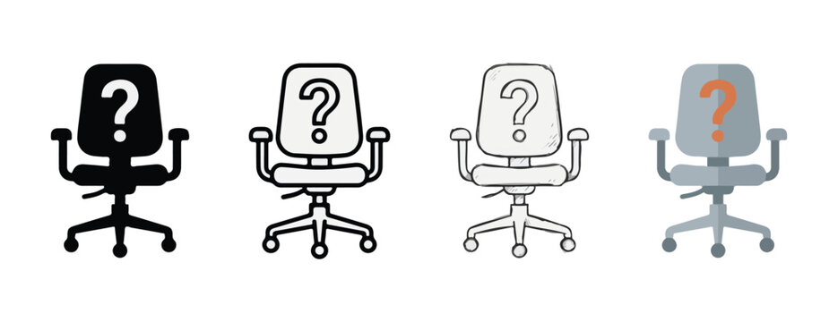  office chairs each with question marks in different styles and colors isolated on transparent background