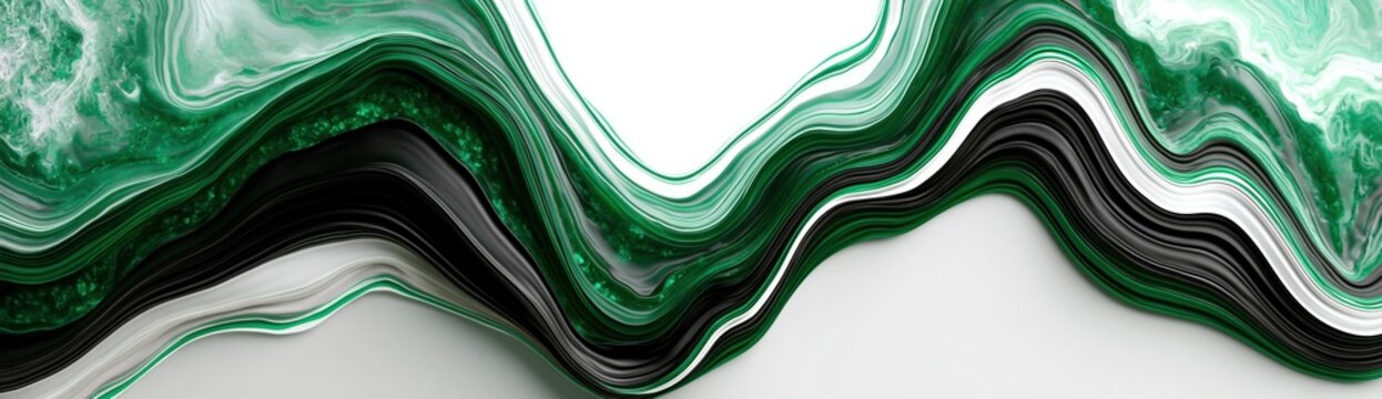 Abstract green and black marble layered wave background with white negative space for modern banner poster and graphic design