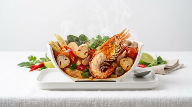 Tom Yum Goong Prawn Soup &ndash; Spicy Sour Thai Lemongrass Coconut Prawn Stock Photo