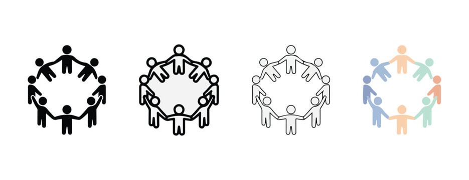 Teamwork concept illustration showing diverse people holding hands in circle promoting unity collaboration community and cooperation for success