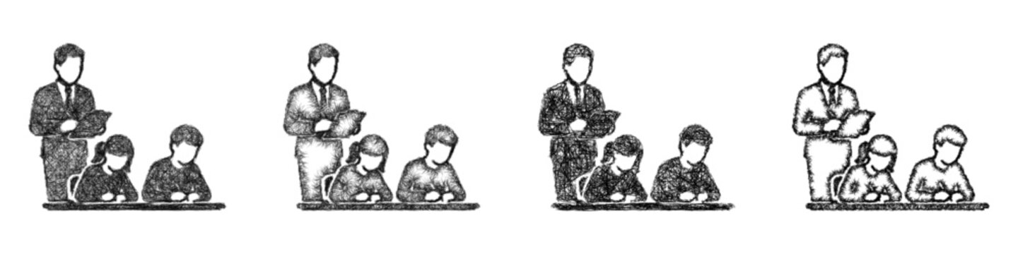 Sketch exam proctor icon design set