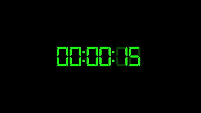Digital Clock Counting Up From 00 00 17 To 00 00 22 On Black Background