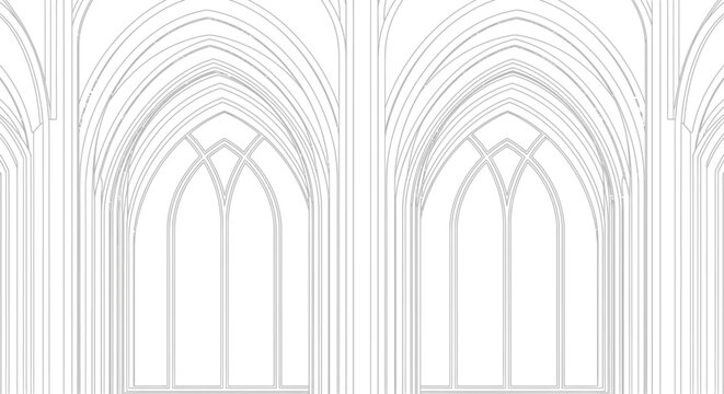 Gothic Arches and Windows, Architectural Line Drawing, Elegant Design