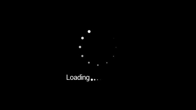 Loading animation progresses with pulsating dots on black background