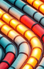 Obraz premium A colorful and vibrant architectural detail with rounded tubes and lights