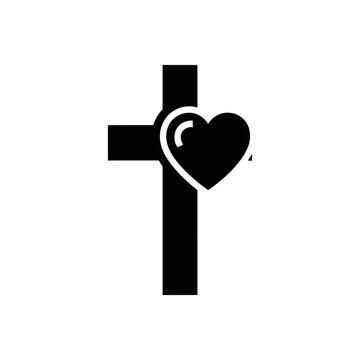 Cross icon featuring a heart shape symbolizes the intersection of faith, love, and compassionate spiritual service within religious contexts.