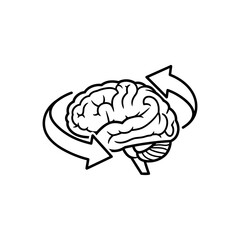 Fototapeta premium Brain surrounded by circular arrows illustrates the process of cognitive development, mental agility, and the cycle of continuous learning.