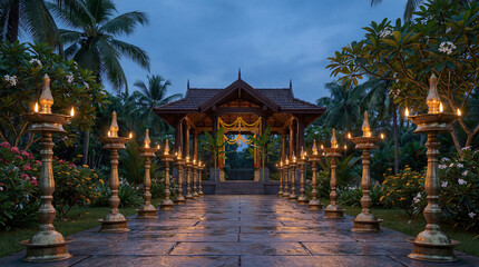 Fototapeta premium Traditional Asian Temple Pathway with Lanterns