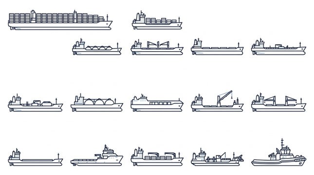 Various Types of Ships and Vessels Illustration