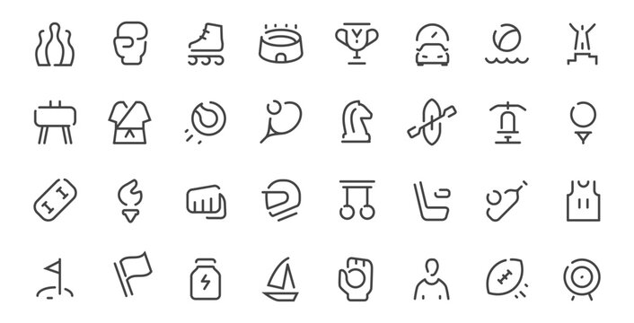 Sports and athletic line icons set with competition, training and recreation symbols