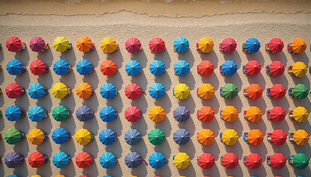 Aerial Abstract Summer Beach Umbrellas Colorful Pattern USA Lifestyle