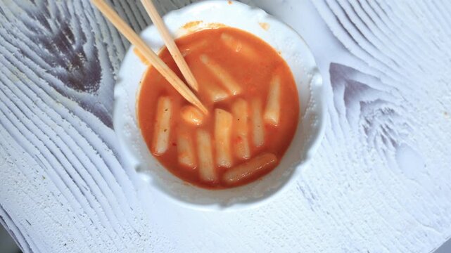 traditional Korean tteokbokki spicy rice cakes with gochujang sauce
