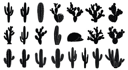 Black cactus silhouettes on white background © SanjidaSultana