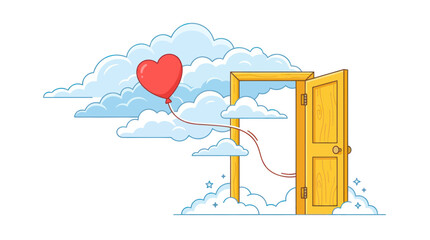 Open Door to Sky with Heart Balloon and Clouds © Joni