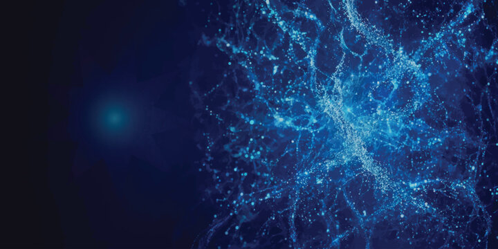 Abstract digital neural network structure with glowing blue synapses intelligence connection abstract technology artificial particle communication structure background information computing